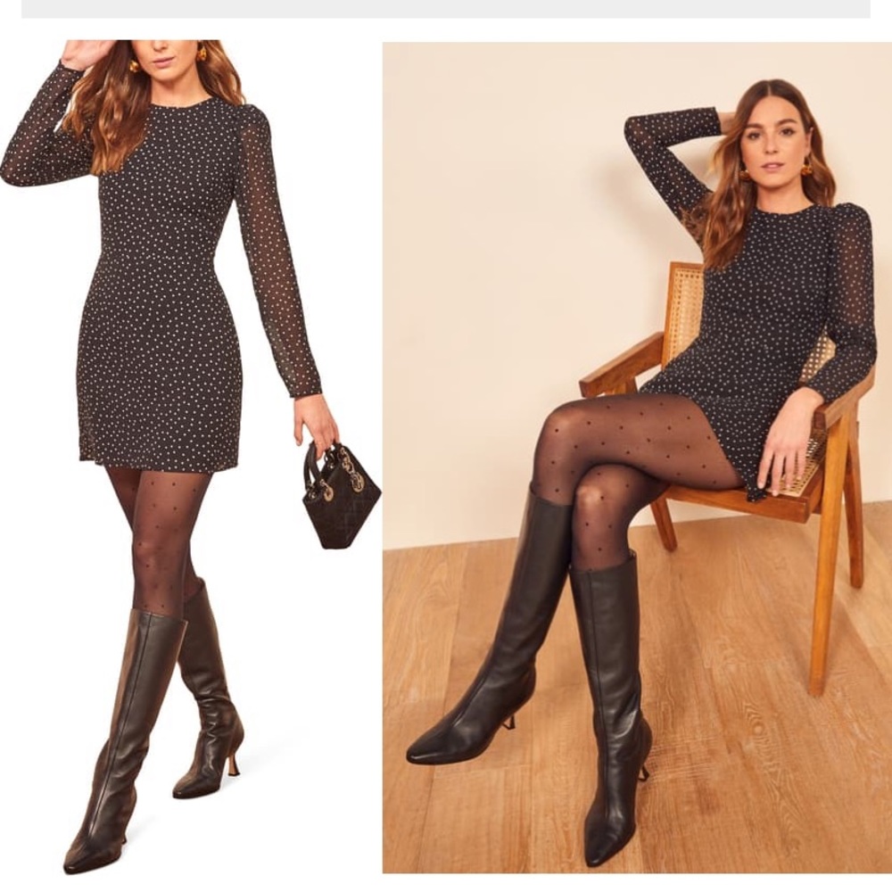 🌟reformation Romee black polka dot dress